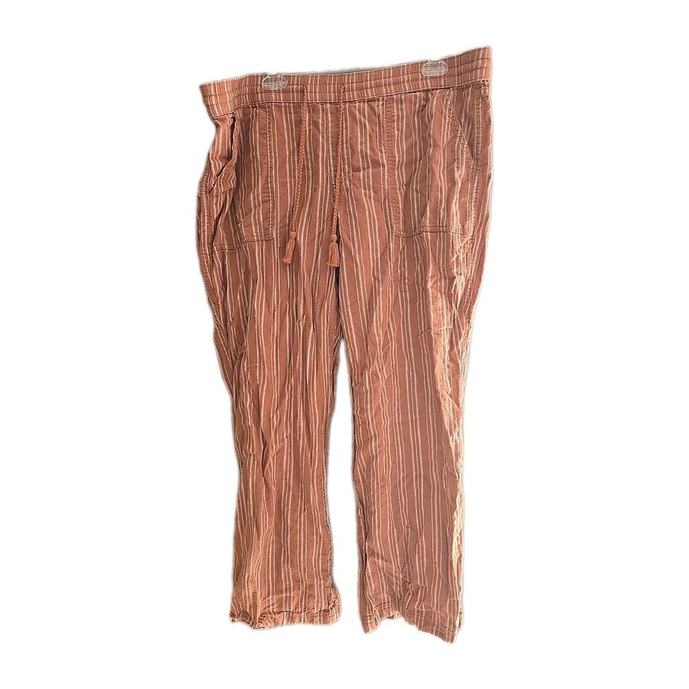 Sonoma Orange Striped Linen Blend Drawstring High Rise Pants Womans Size 2XL‎